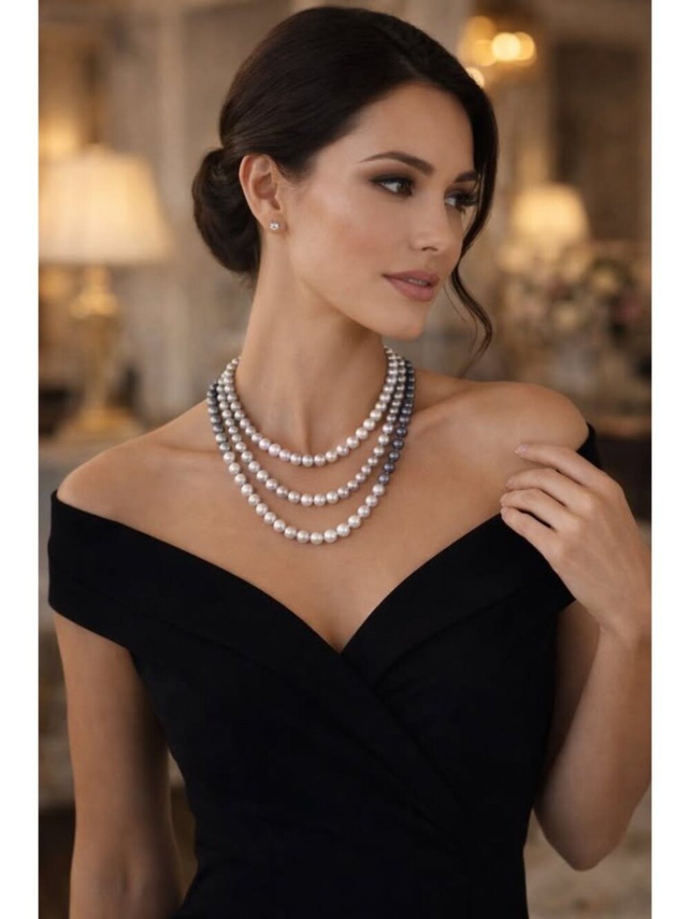 BRAND NEW Freshwater Peacock Pearls Triple Layer Necklace Jewelry